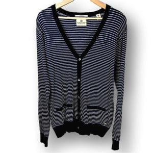 𝅺SCOTCH & Soda Cardigan Button Down Embroidered Long-sleeve Navy Striped Men’s